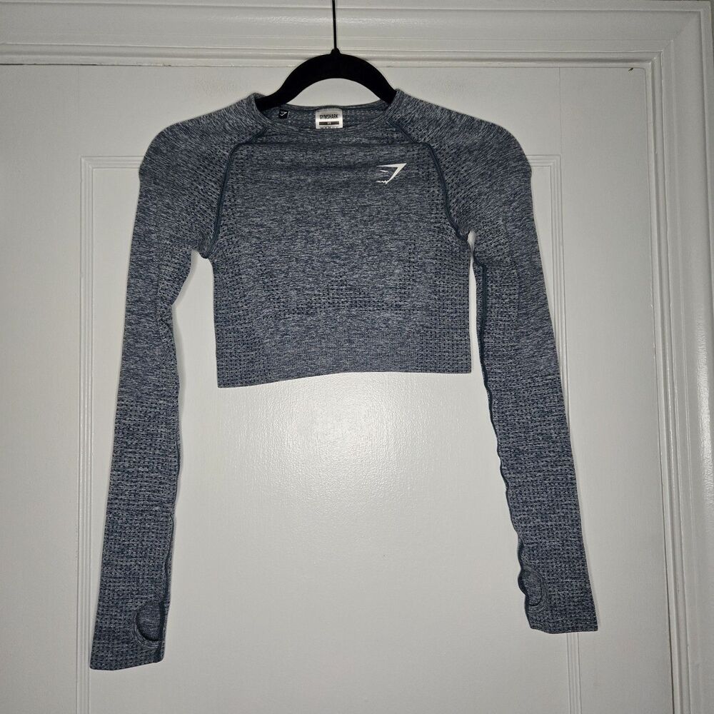 Gymshark Vital Seamless Crop Top Womens XS Washed Gray Blue Athleisure